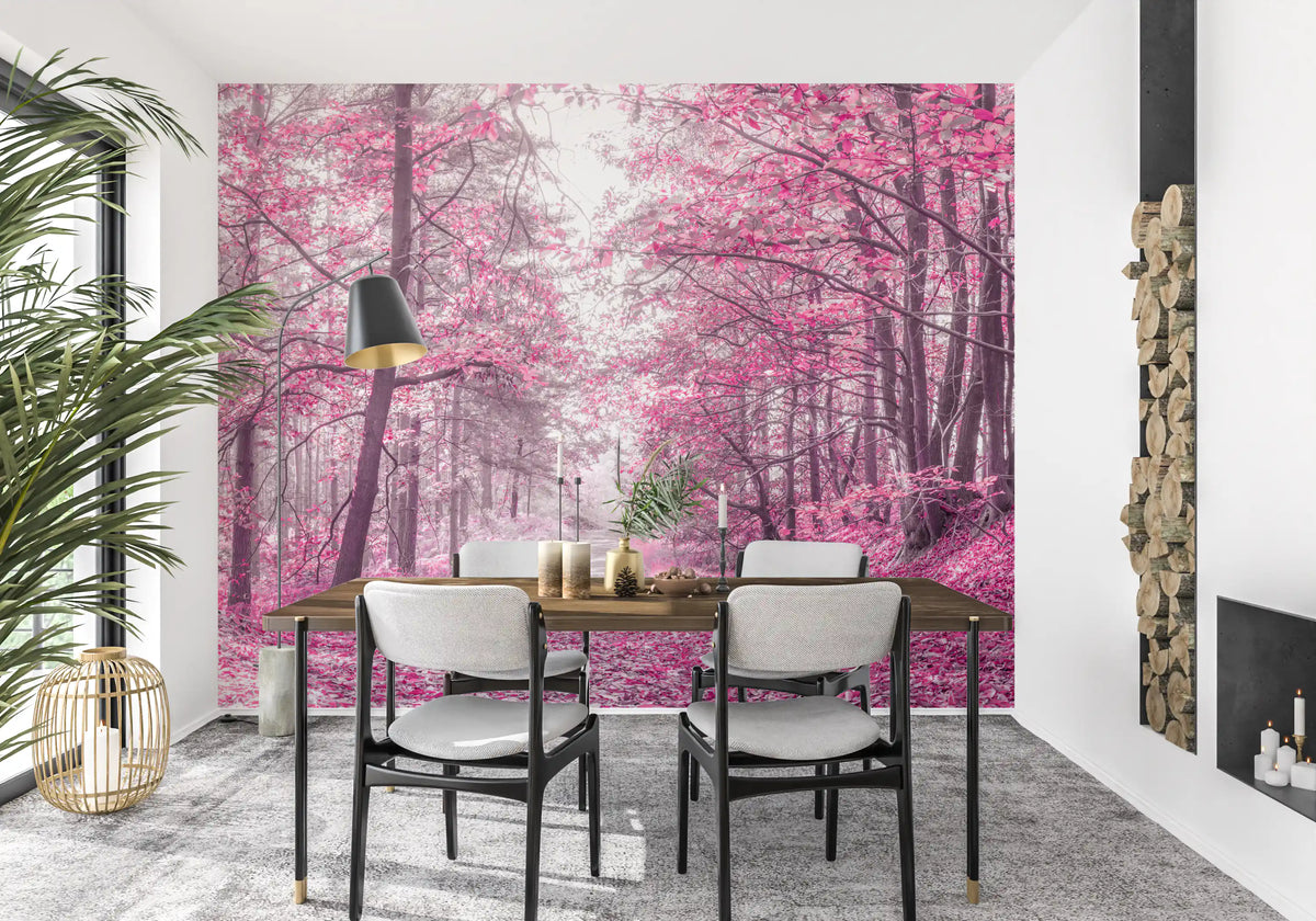 Magenta Woodland Pathway Wall Mural