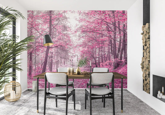 Magenta Woodland Pathway Wall Mural