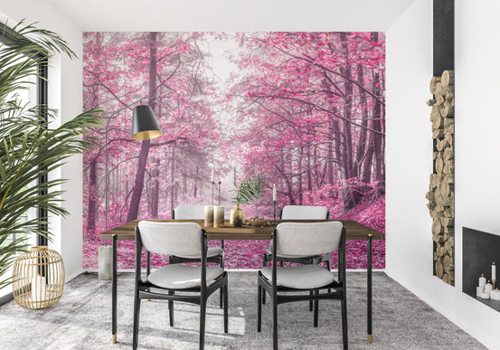 Magenta Woodland Pathway Wall Mural