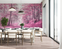 Magenta Woodland Pathway Wall Mural