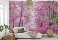 Magenta Woodland Pathway Wall Mural
