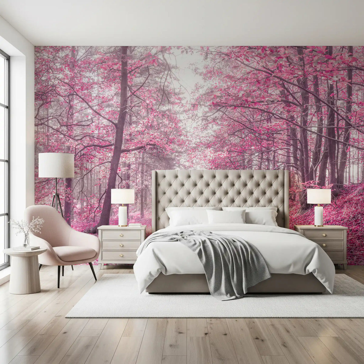Magenta Woodland Pathway Wall Mural