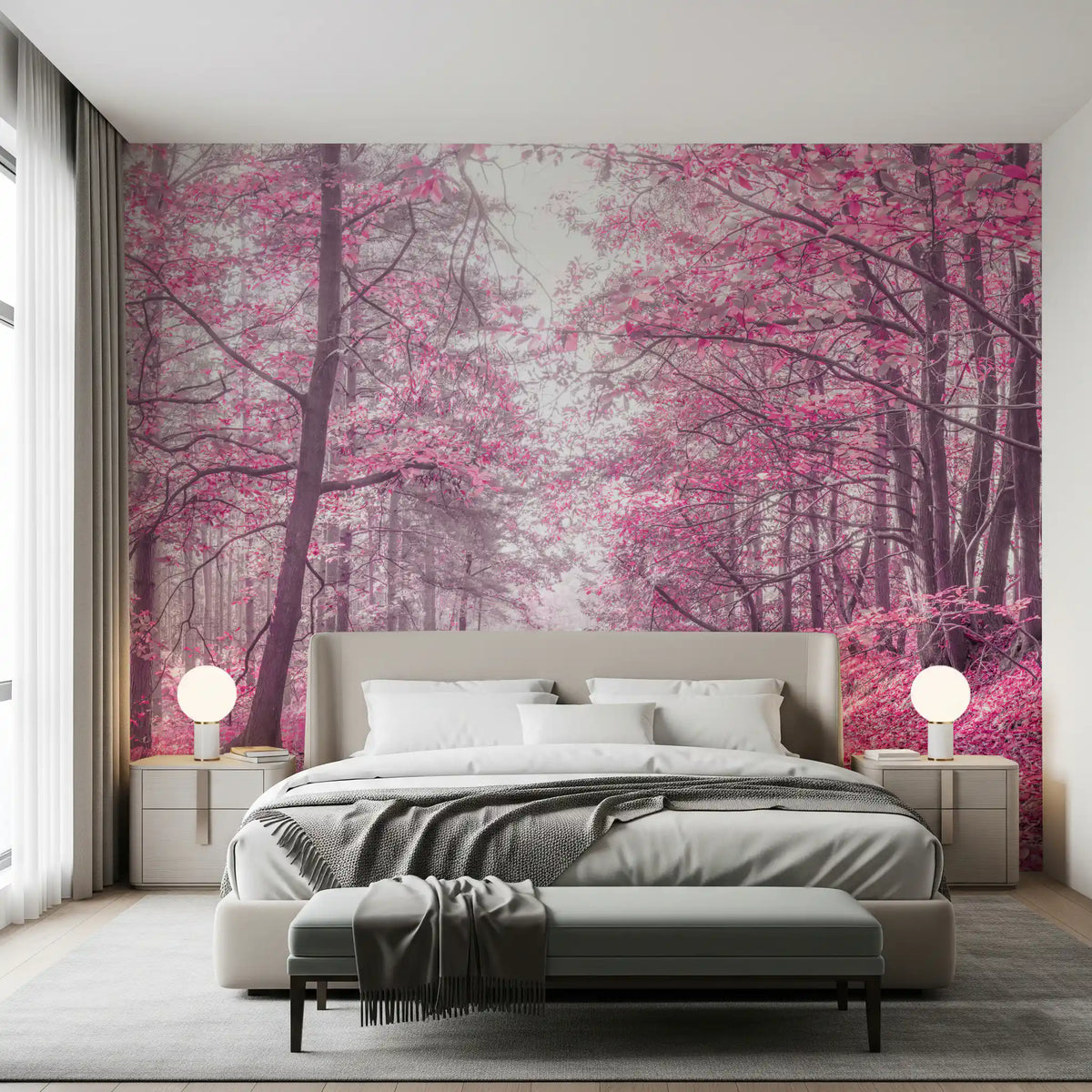 Magenta Woodland Pathway Wall Mural