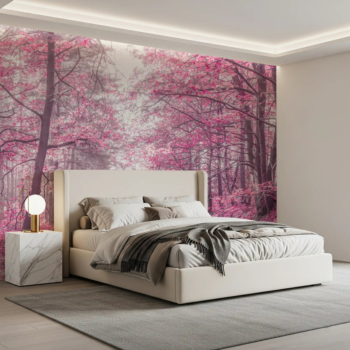 Magenta Woodland Pathway Wall Mural