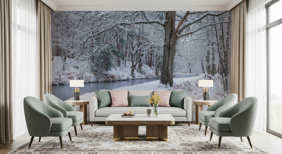 Frozen Creek and Red Umbrella Wall Mural