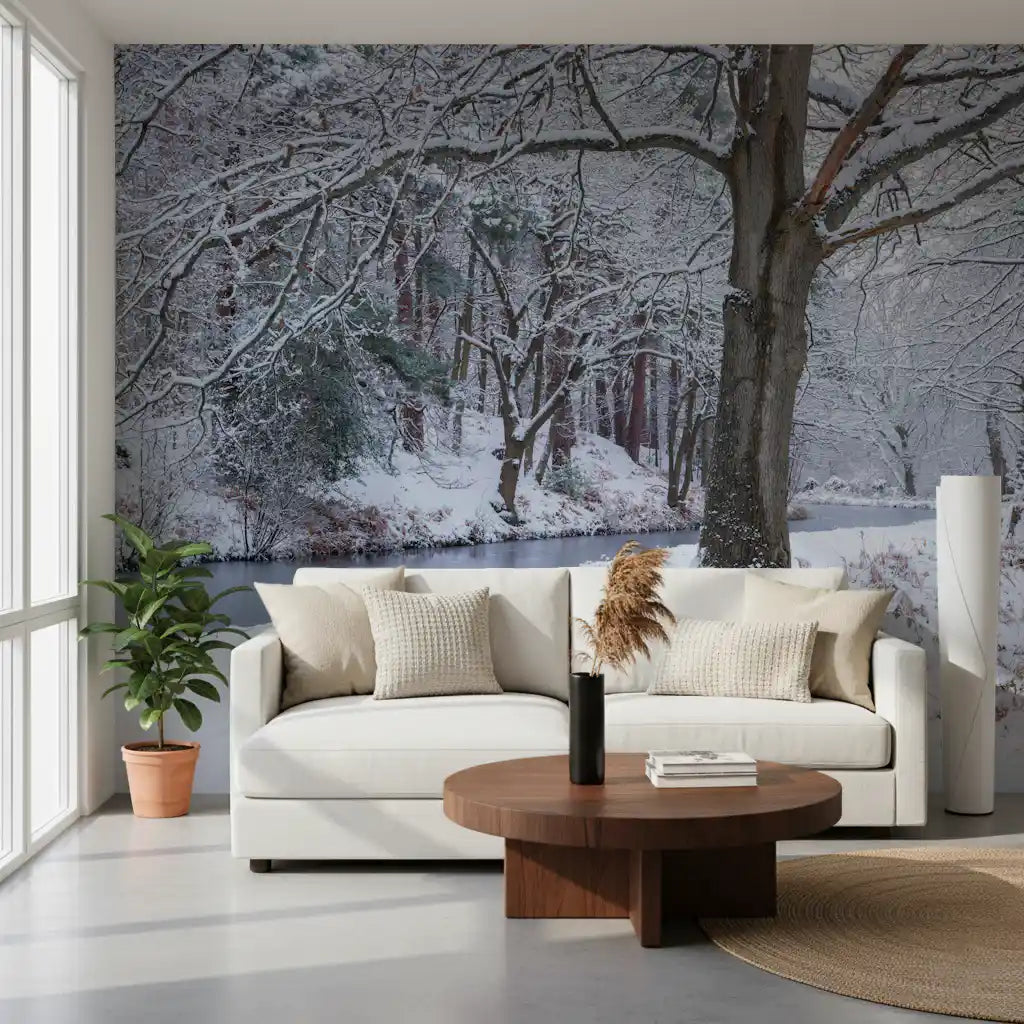 Frozen Creek and Red Umbrella Wall Mural