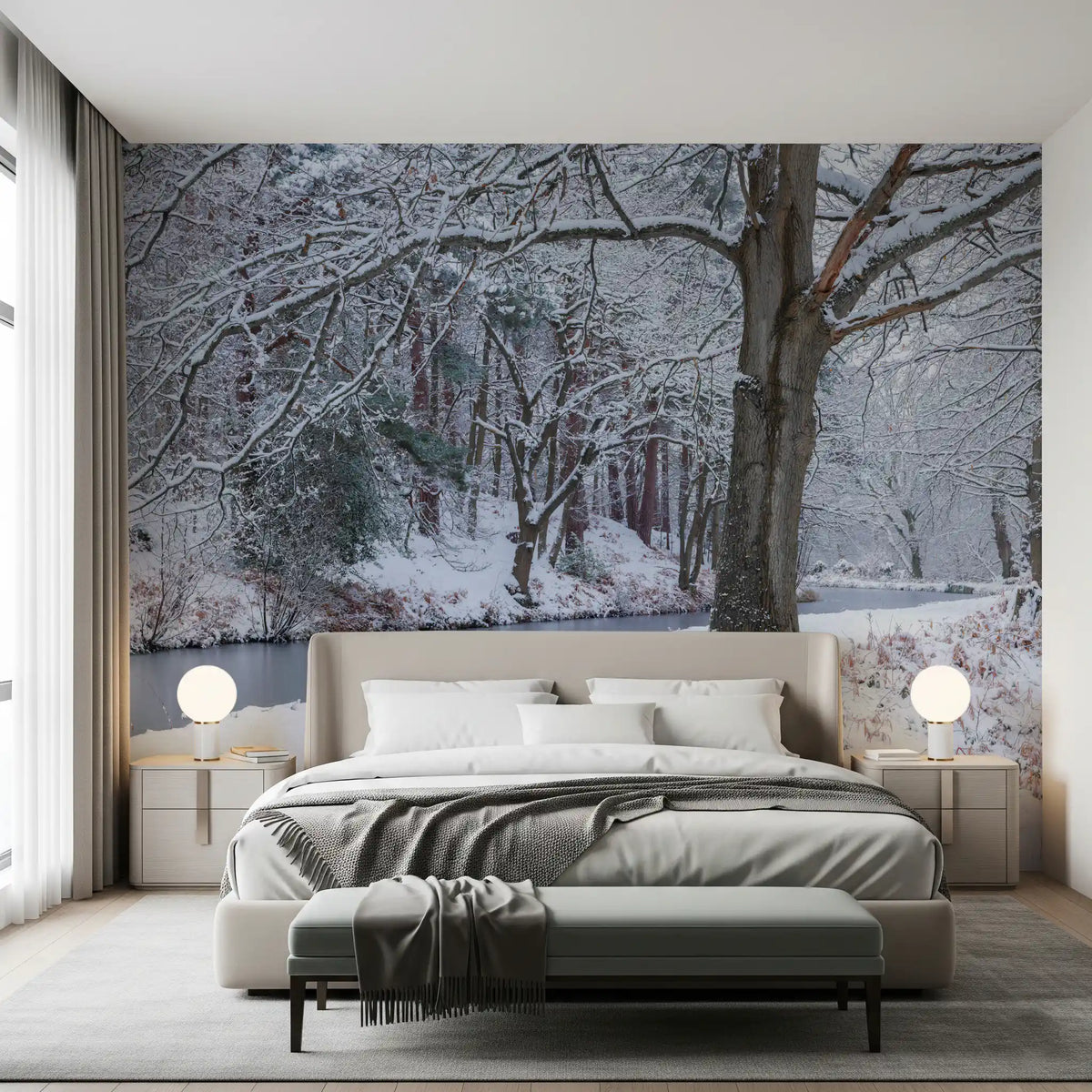 Frozen Creek and Red Umbrella Wall Mural