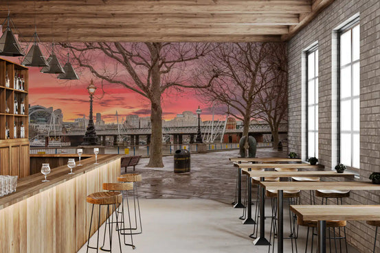 Fiery Dusk Over London Embankment Wall Mural