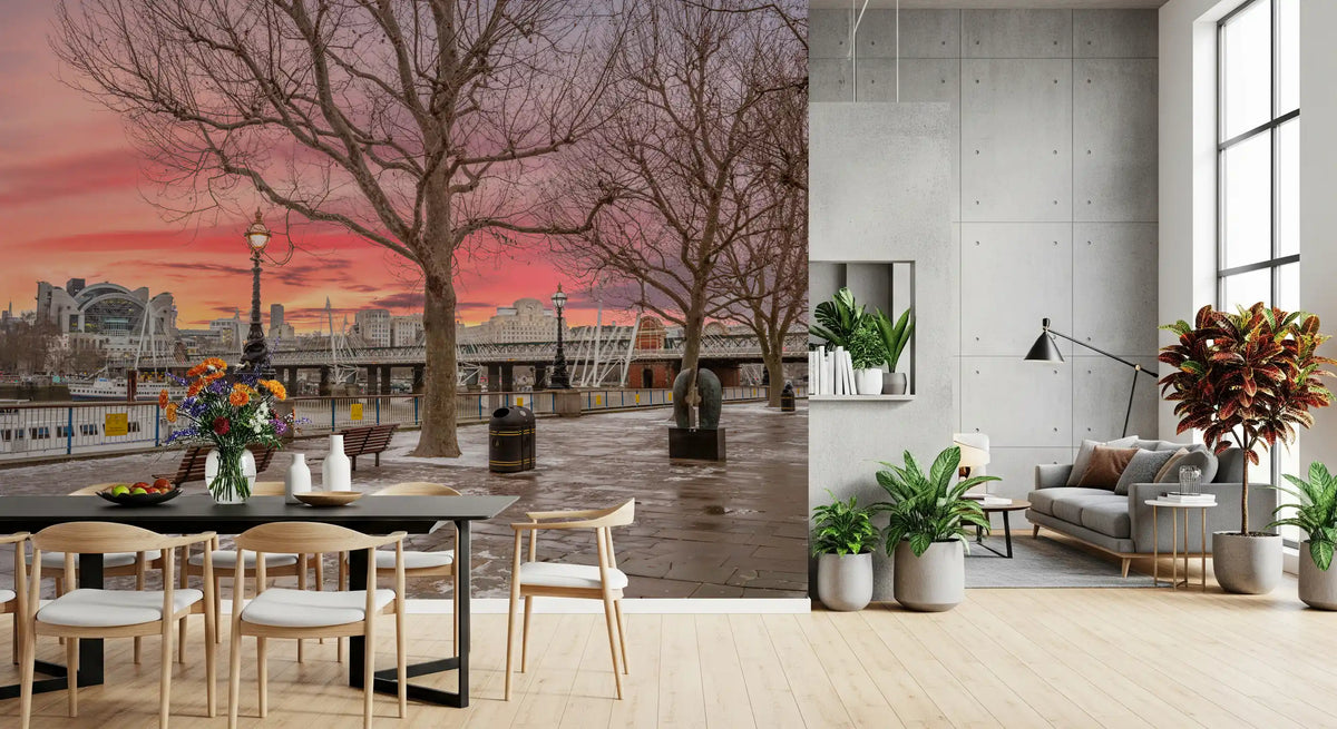 Fiery Dusk Over London Embankment Wall Mural