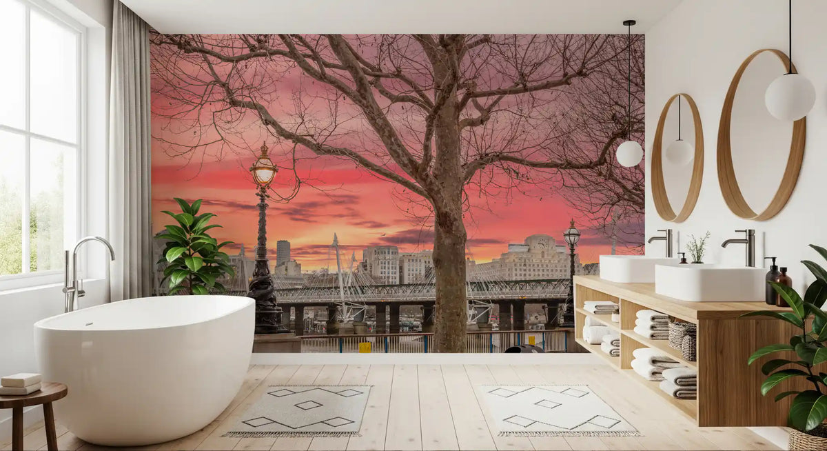 Fiery Dusk Over London Embankment Wall Mural