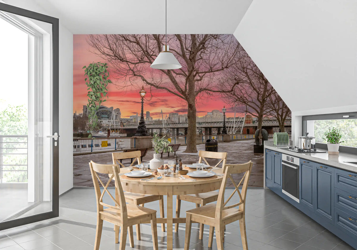 Fiery Dusk Over London Embankment Wall Mural
