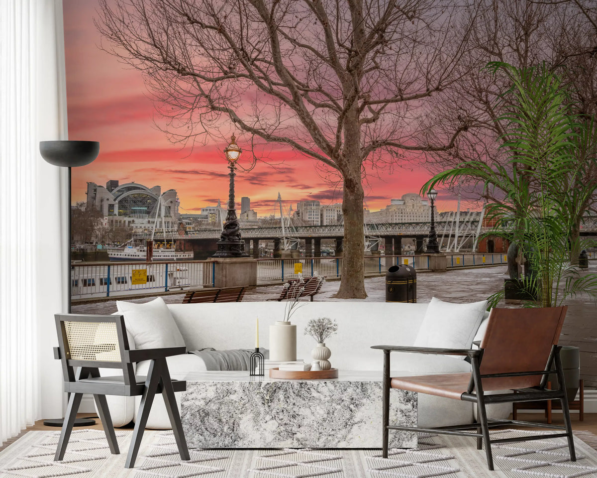 Fiery Dusk Over London Embankment Wall Mural