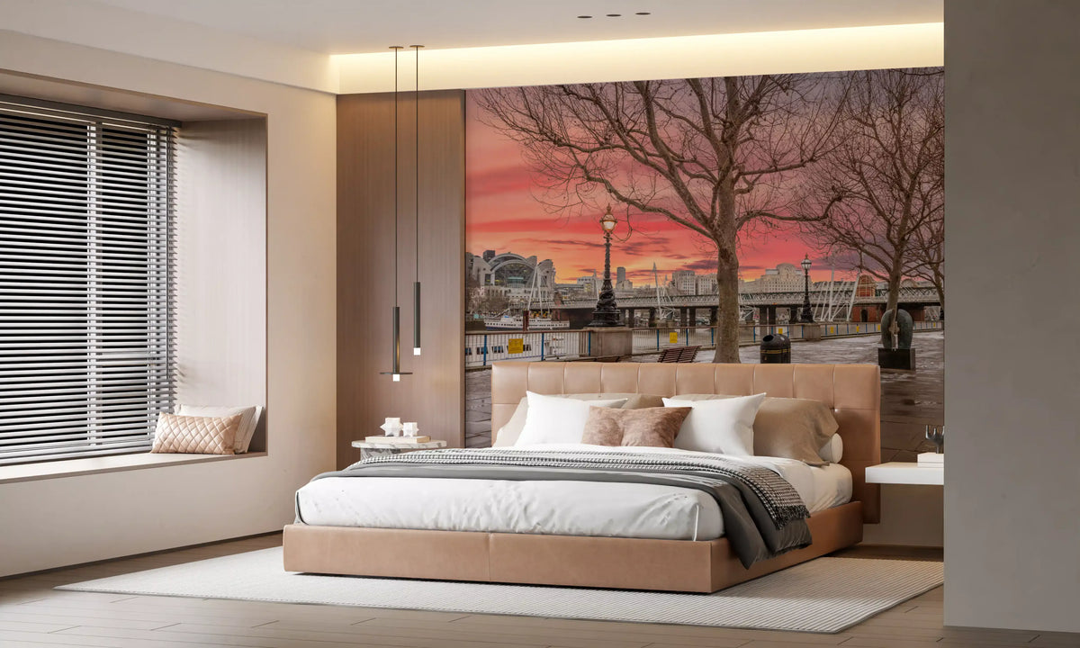 Fiery Dusk Over London Embankment Wall Mural