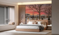 Fiery Dusk Over London Embankment Wall Mural