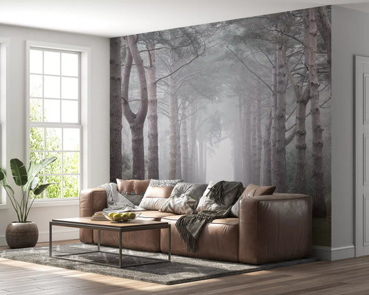 Enchanted Foggy Pine Corridor Wall Mural