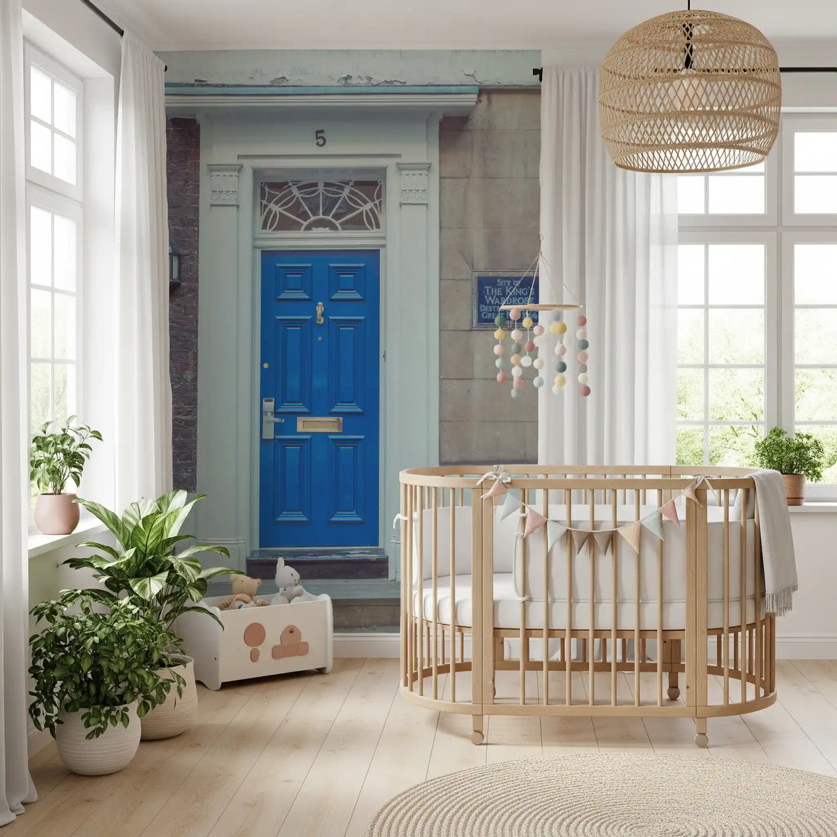 Traditional Blue Door and Brick Architecture Wall Mural