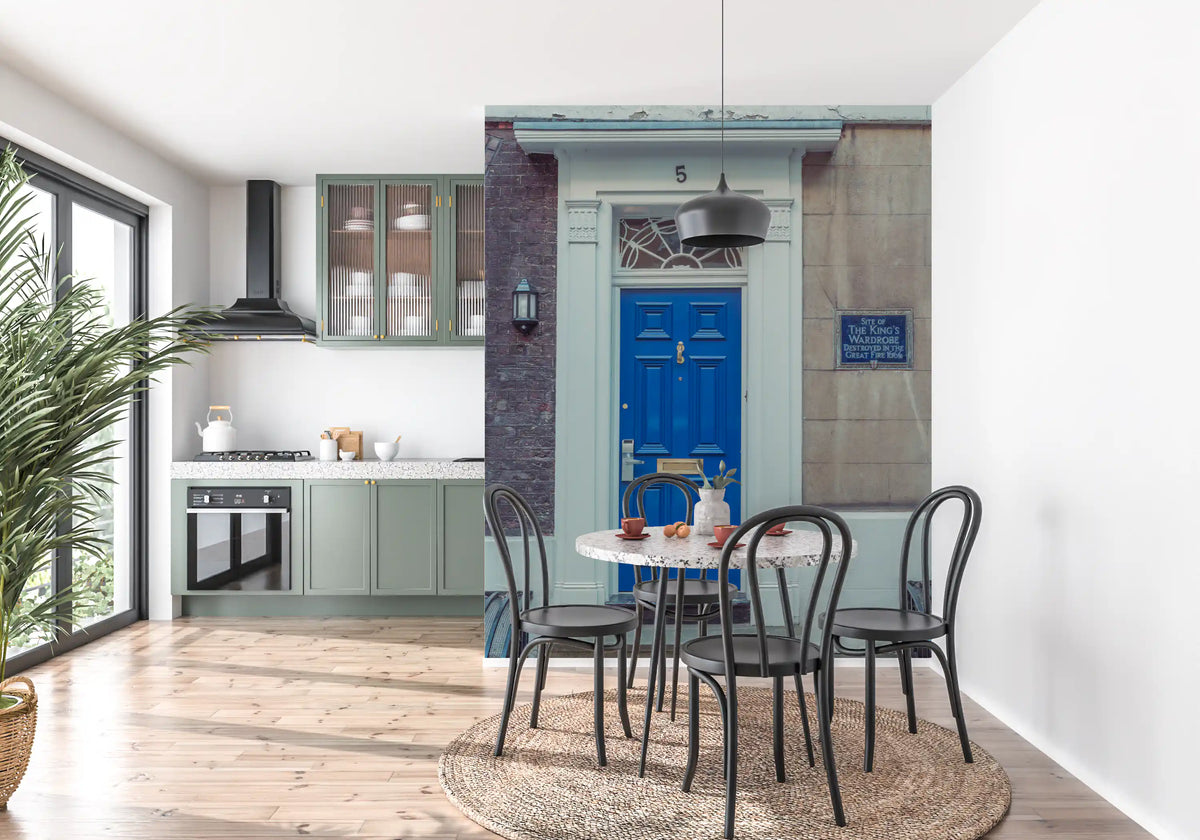 Traditional Blue Door and Brick Architecture Wall Mural