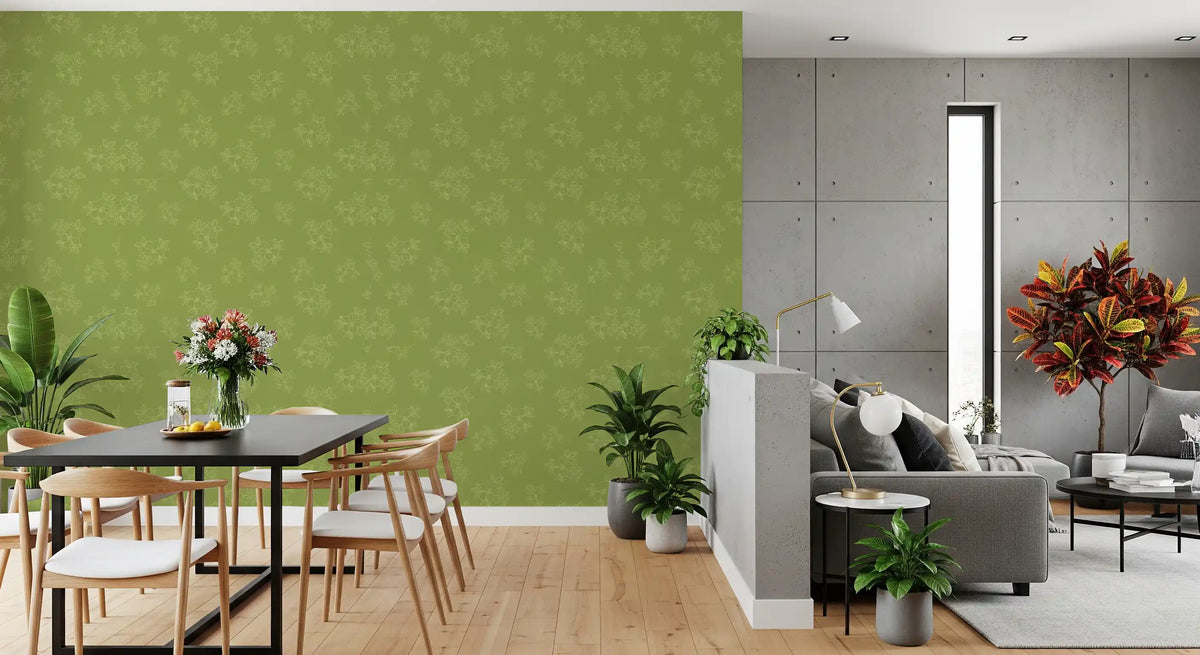 Sage Green Floral Outline Pattern Wallpaper⁠