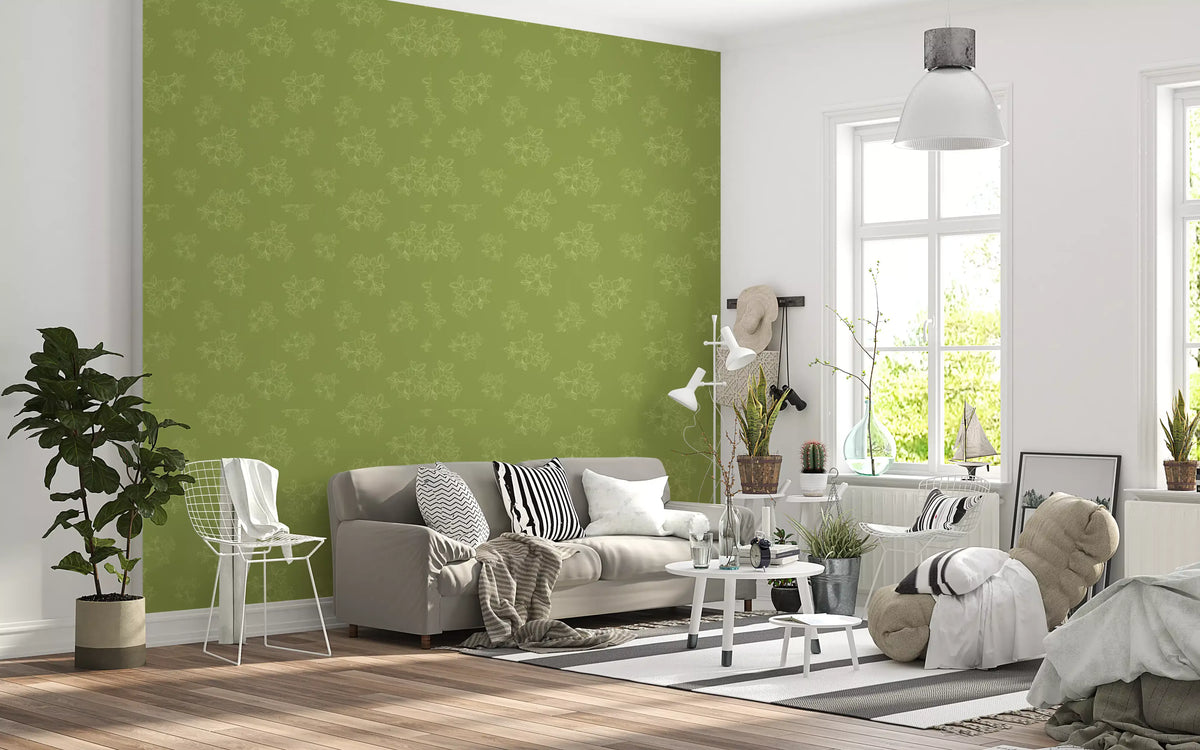 Sage Green Floral Outline Pattern Wallpaper⁠