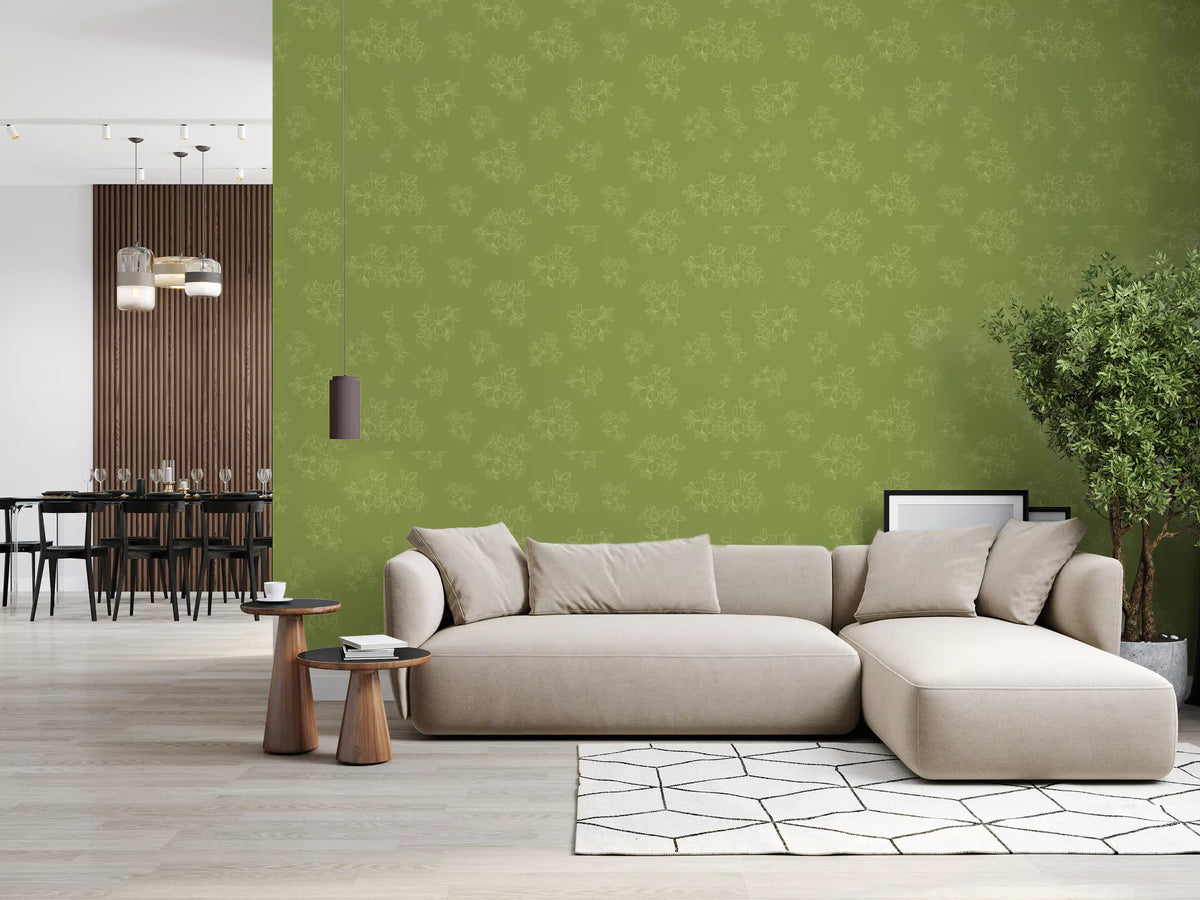 Sage Green Floral Outline Pattern Wallpaper⁠