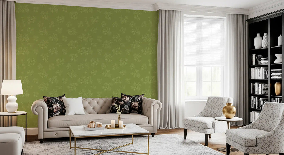 Sage Green Floral Outline Pattern Wallpaper⁠