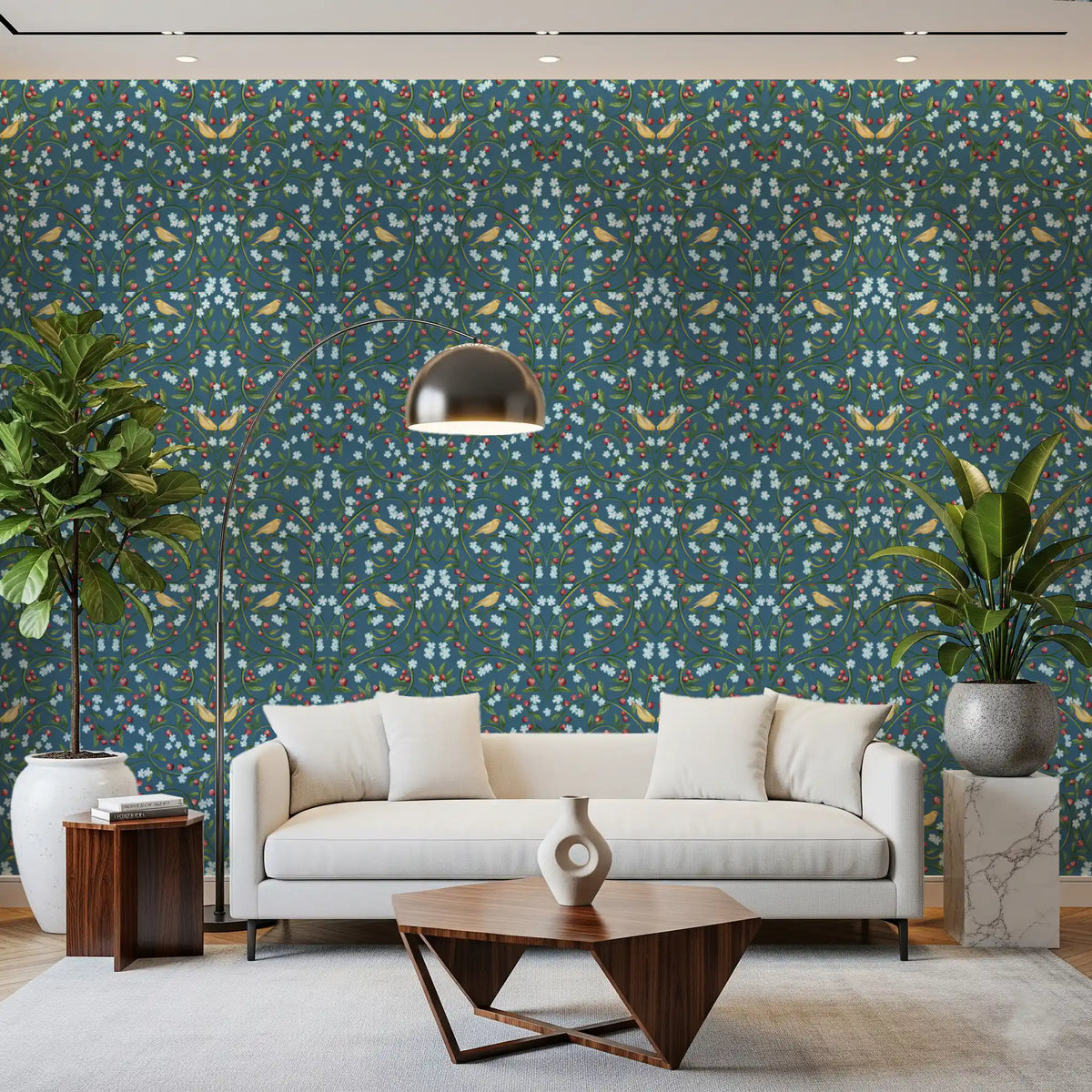 William Morris Blue Cherry Blossom Wallpaper