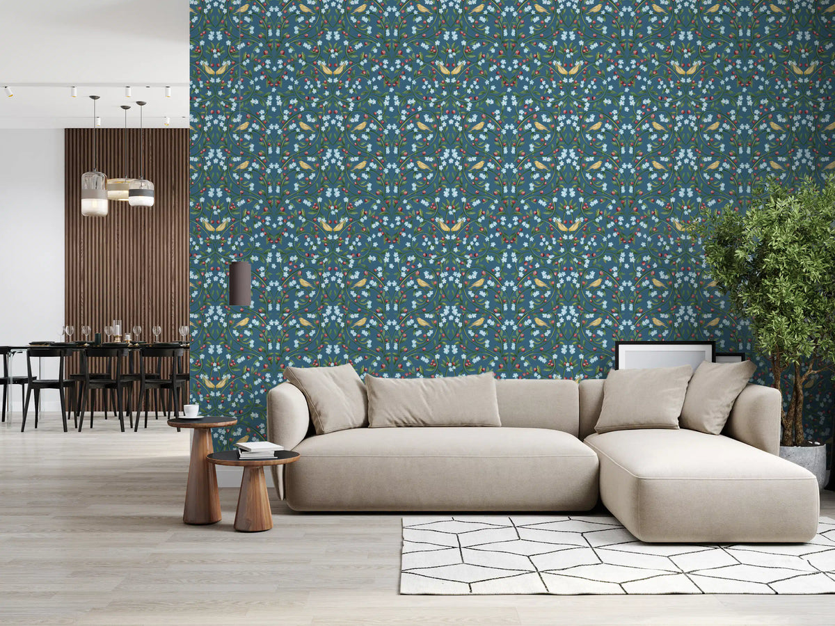 William Morris Blue Cherry Blossom Wallpaper