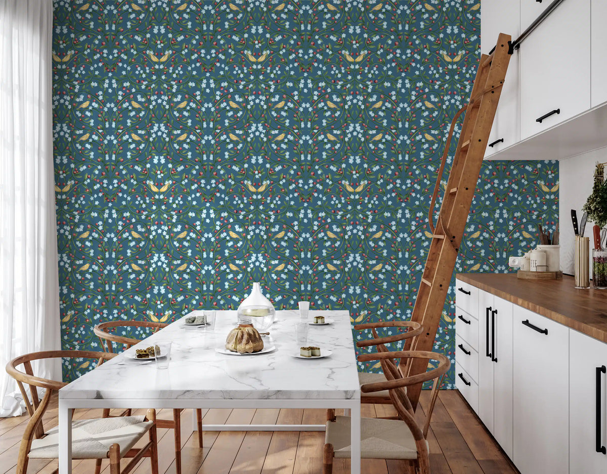 William Morris Blue Cherry Blossom Wallpaper