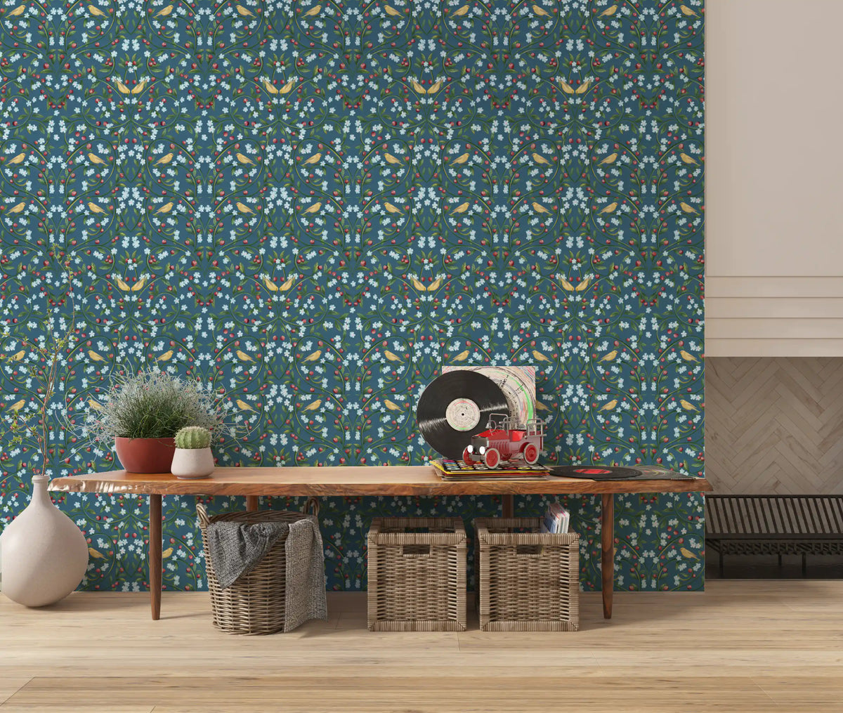 William Morris Blue Cherry Blossom Wallpaper