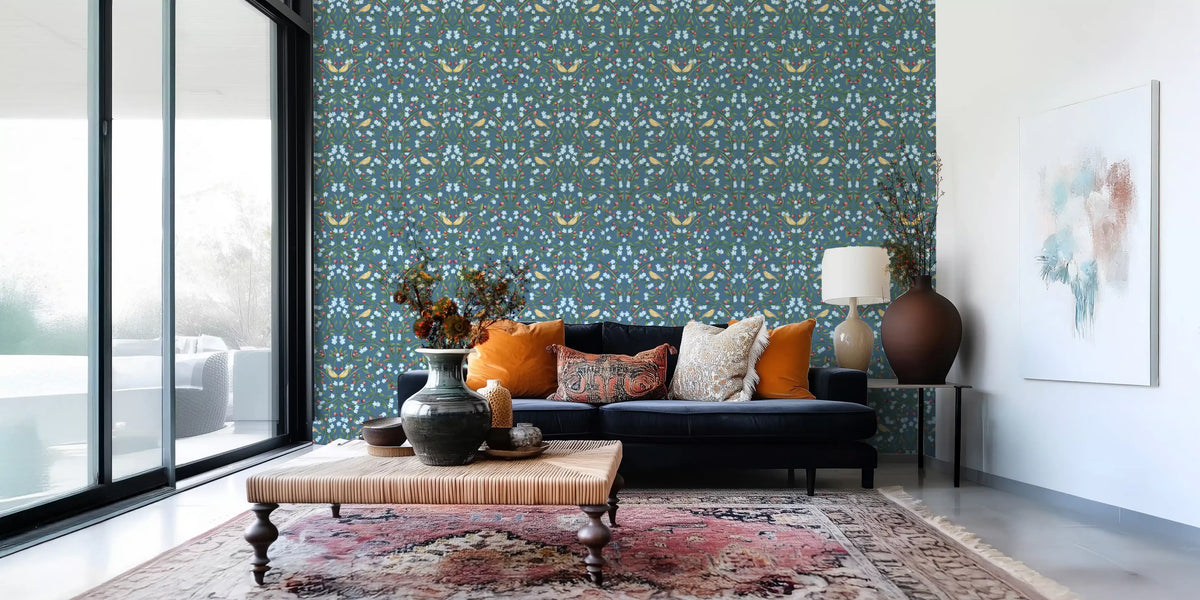 William Morris Blue Cherry Blossom Wallpaper