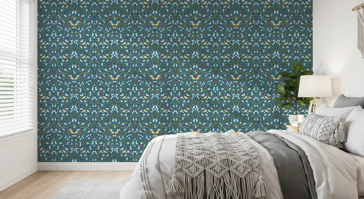 William Morris Blue Cherry Blossom Wallpaper