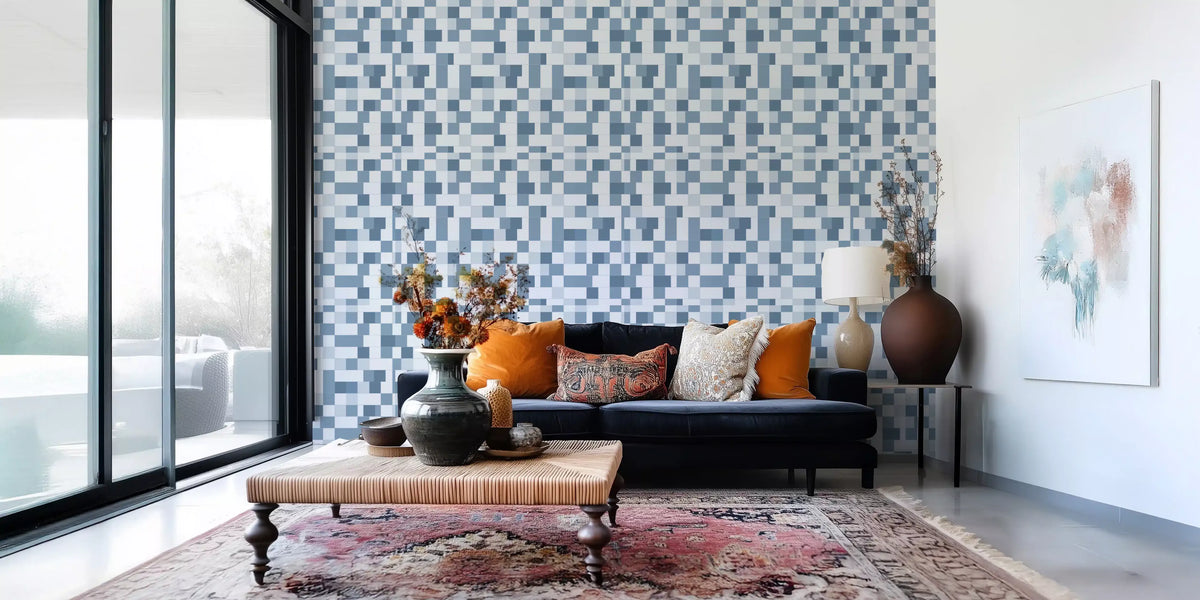 Minimalist Blue Mosaic Grid Wallpaper⁠