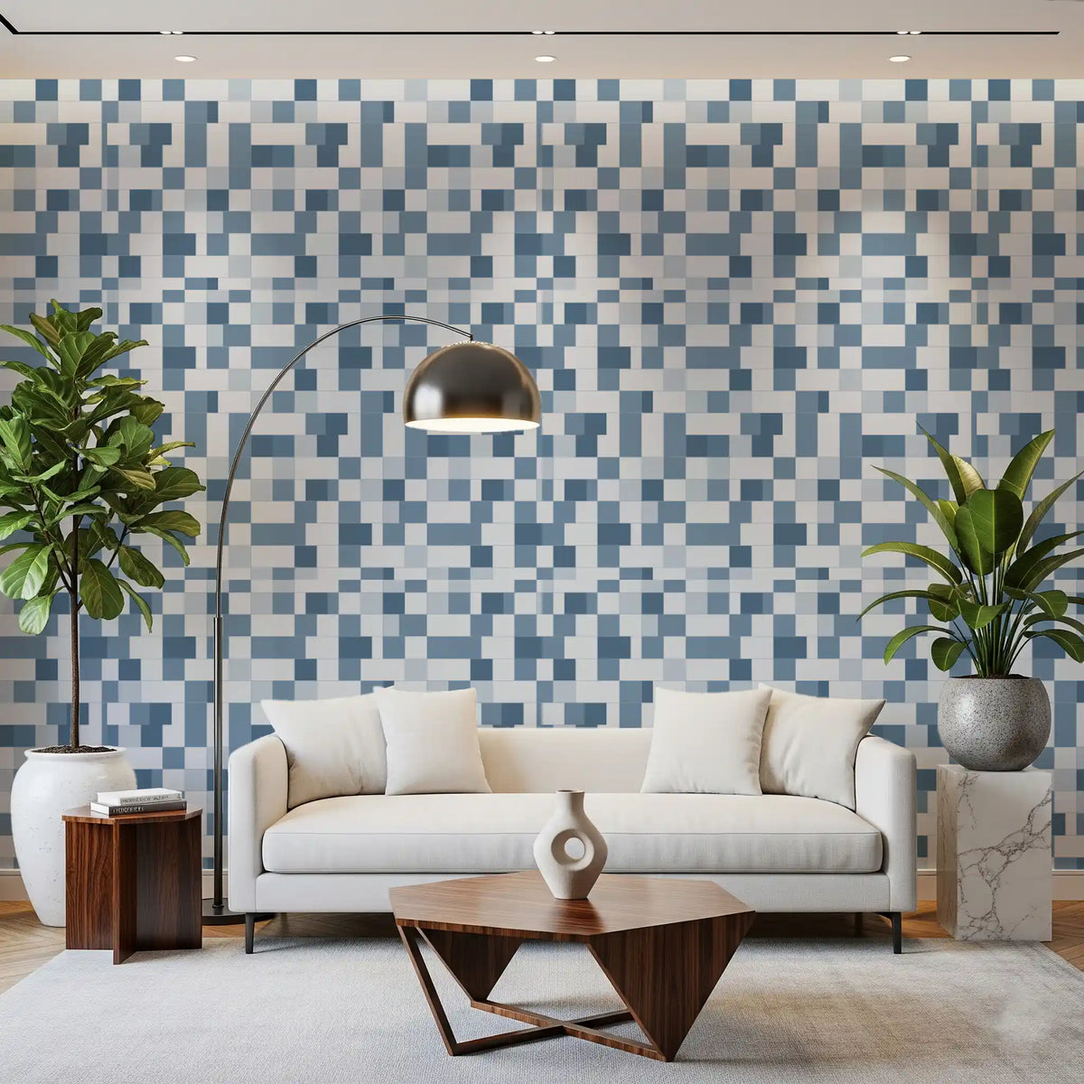 Minimalist Blue Mosaic Grid Wallpaper⁠