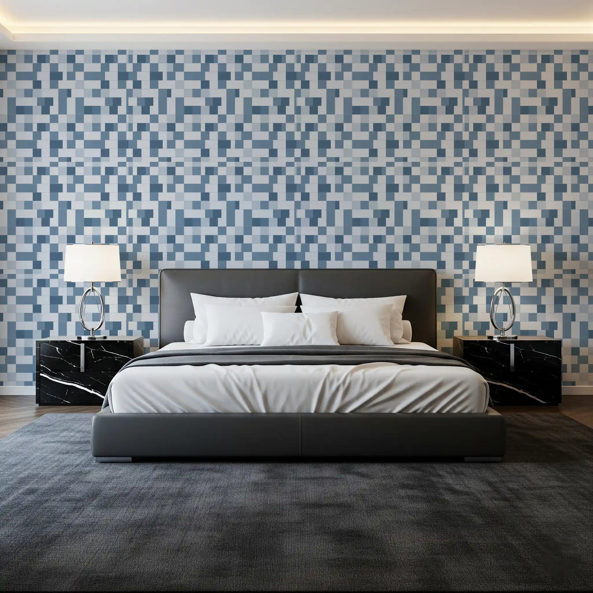 Minimalist Blue Mosaic Grid Wallpaper⁠