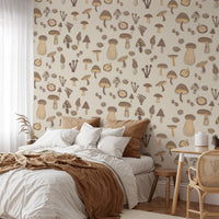 Nature-inspired Watercolor Mushrooms Sand Color Wallpaper