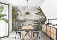 Scenic vintage forest wall mural tones
