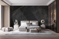 Black grunge mural with golden accents.