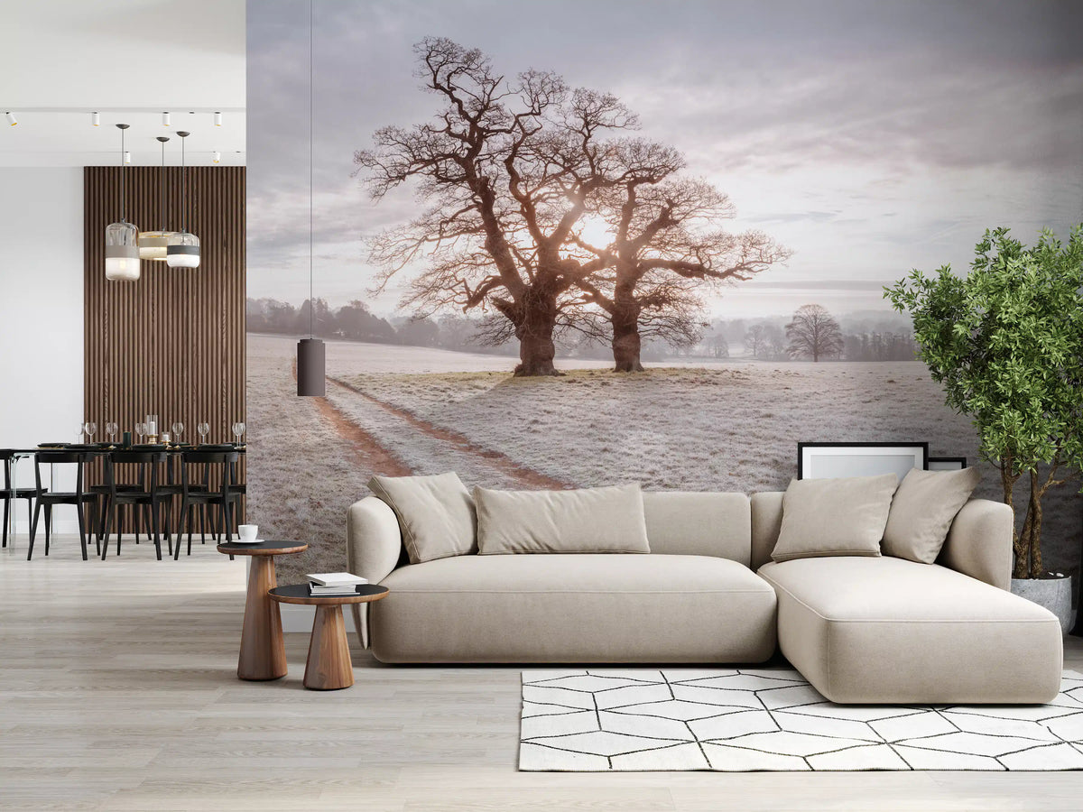 Misty Morning Meadow Wall Mural