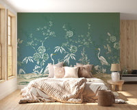 Vintage Garden Crane Birds Wallpaper Mural - Giffywalls