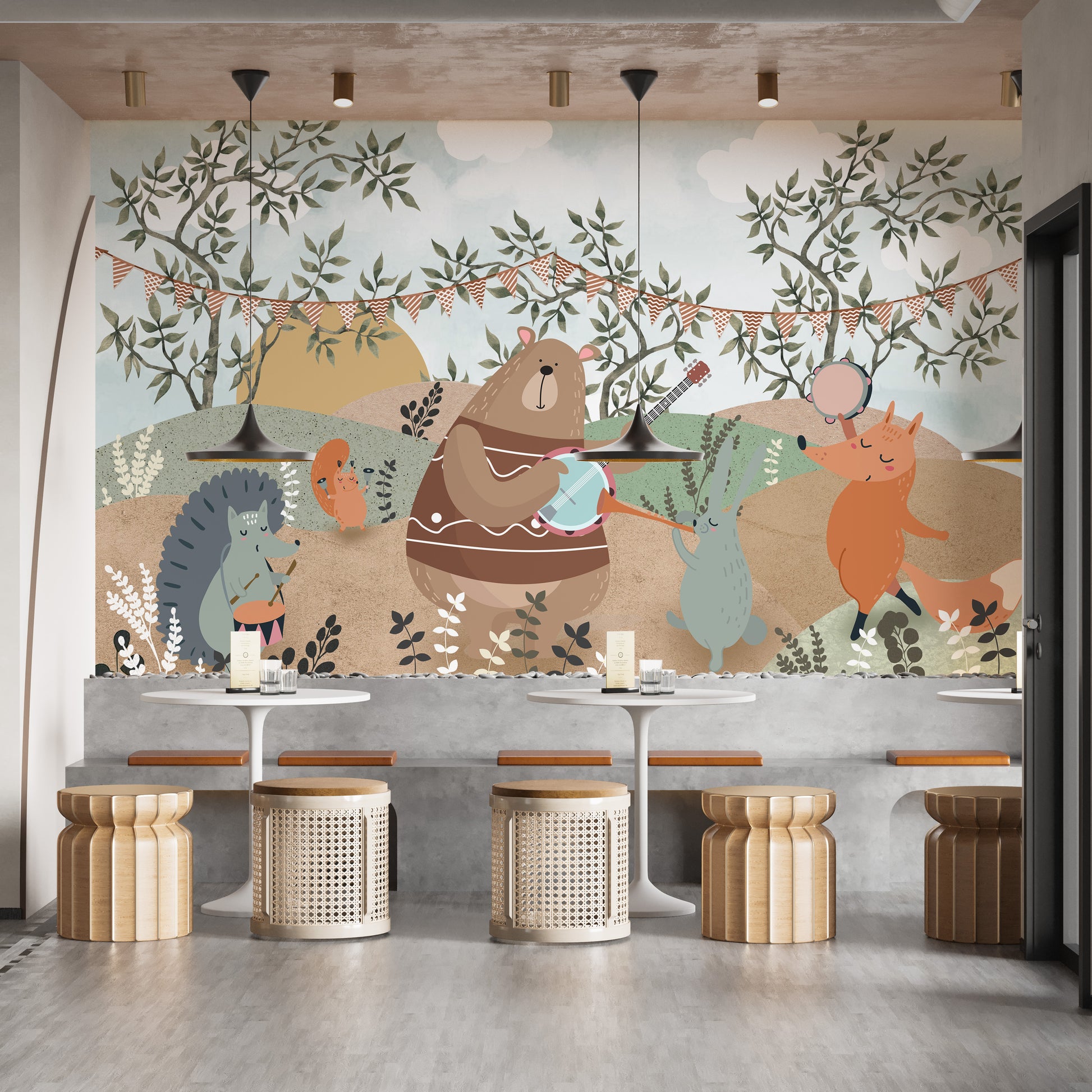 Forest animals party wallpaper
