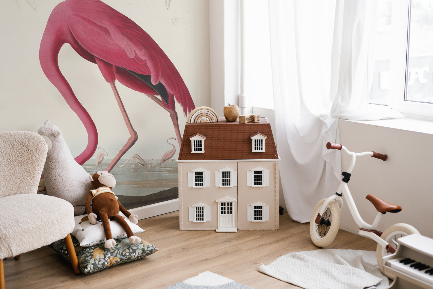 Pink flamingo mural by John Audubon
