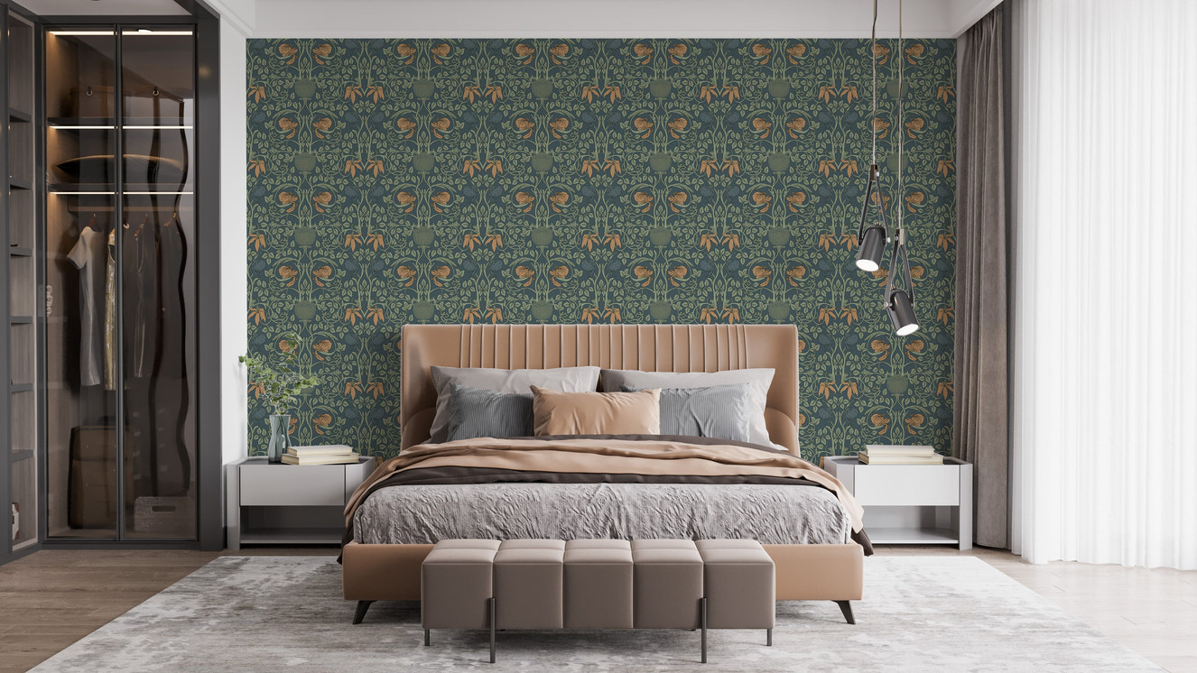 Retro-inspired vintage floral wallpaper
