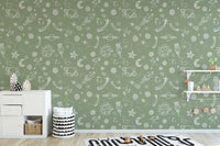 Space Voyage Green Kids Wallpaper for dreamy walls
