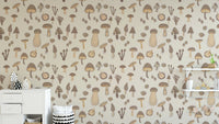 Sand-colored Watercolor Mushrooms Wallpaper for decor