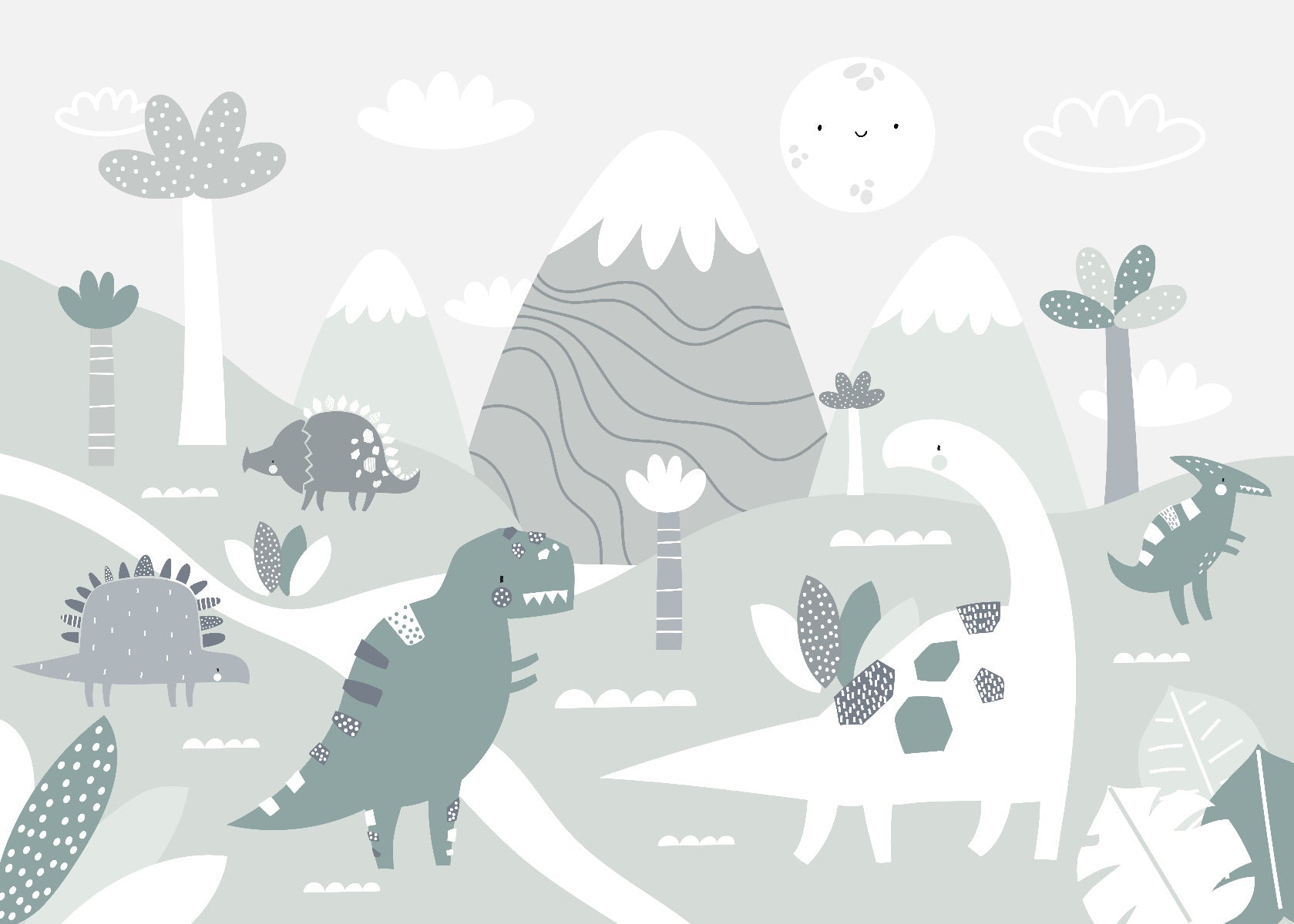 Dinosaur Land Nursery Room Wallpaper Mural