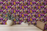 Wild Flowers and Mushrooms Purple Wallpaper