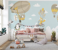 Fox and Penguin Hot Air Balloons Wallpaper Murals - Giffywalls