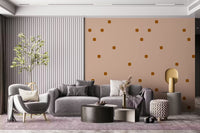 Minimal rust dot wallpaper styled in a calm living room.