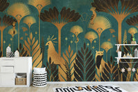 Tropical Art Deco Wildlife Wall Covering
