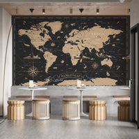 Luxurious black wallpaper with gold map design
